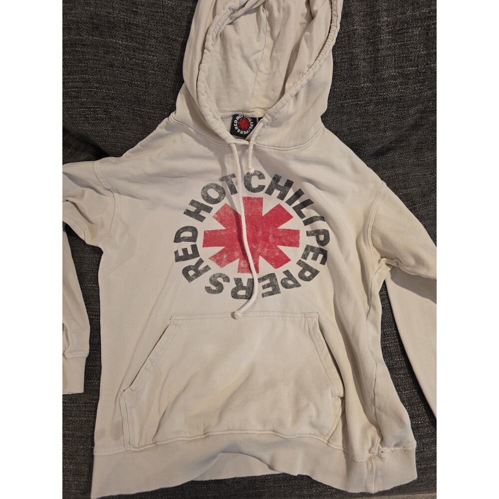 Y2K Style Red Hot Chili Peppers Hoodie Band Sweatshirt Sz L DistressedLogo Flaws